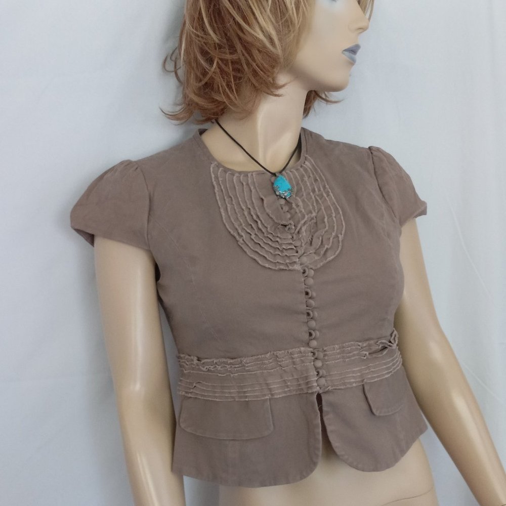 BCBG MAXAZRIA Brown Button Front Top Sz M CUTE! - Picture 4 of 7